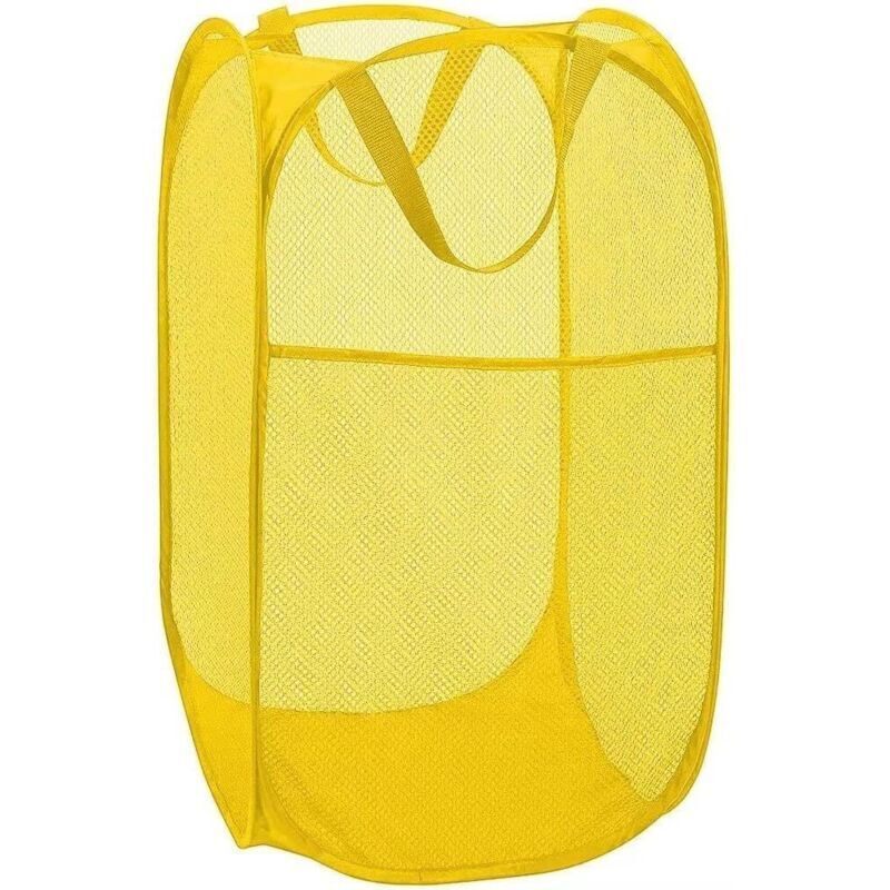 Bardusch Luxus-wäschekorb Aus Netzgewebe, 19,5 X 19,5 X 14 Cm, Mit Seitentasche, Gelb, Für Waschküche, Studentenwohnheim Oder Reisen