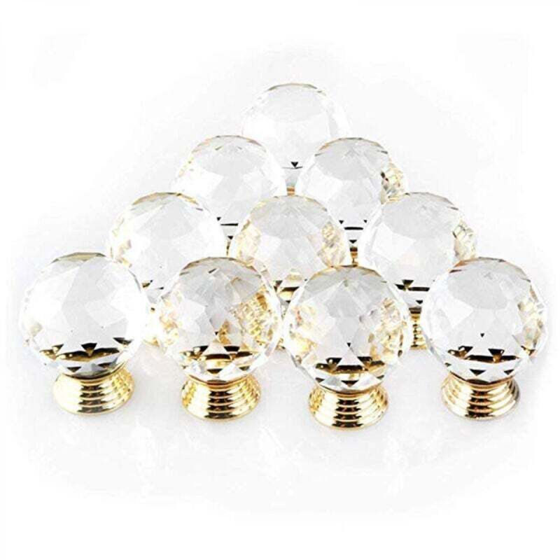 [niemals Verwendet] Set Mit 10 Kristallgoldenen Türknöpfen, 30 Mm Durchmesser, Runde Glas-schrankknöpfe, Dekorative Knöpfe Für Möbel Und Schubladen