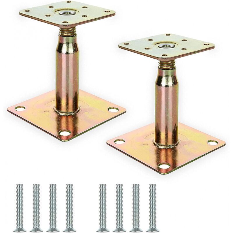 [niemals Verwendet] Set Mit 2 Verstellbaren, Verzinkten Pfostenstützen Von 100 Bis 150 Mm - Für Bauzwecke - Gold