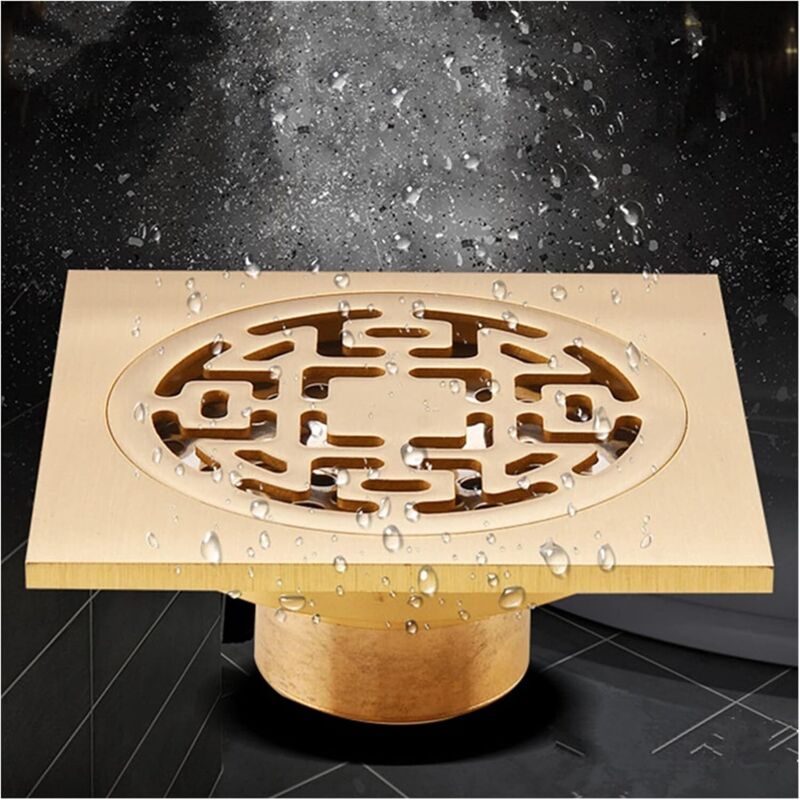 [niemals Verwendet] Luxuriöser, Goldfarbener Duschablauf Aus Massivem Messing, 100 X 100 Mm, Quadratisch, Geruchshemmend, Für Badezimmer