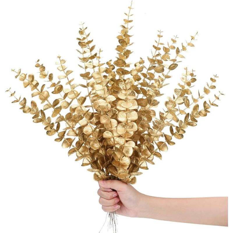 [niemals Verwendet] Set Mit 24 Künstlichen Goldenen Eukalyptuszweigen, Dekorative Künstliche Blätter Für Brautsträuße, Zuhause, Bauernhof, Vasen, Diy-projekte