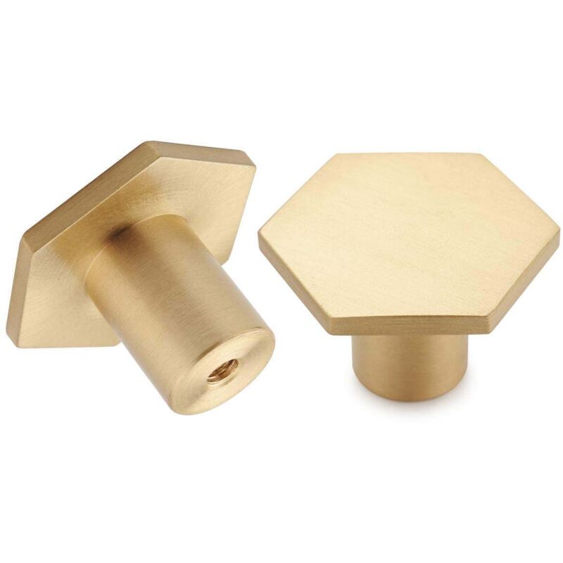 [niemals Verwendet] Set Mit 10 Möbelknöpfen Aus Gebürstetem Messing, Goldene Kommodenschubladenknöpfe, Für Schränke, Kommoden, Badezimmer Und Küche, 34 X 20 Mm (sechskant)