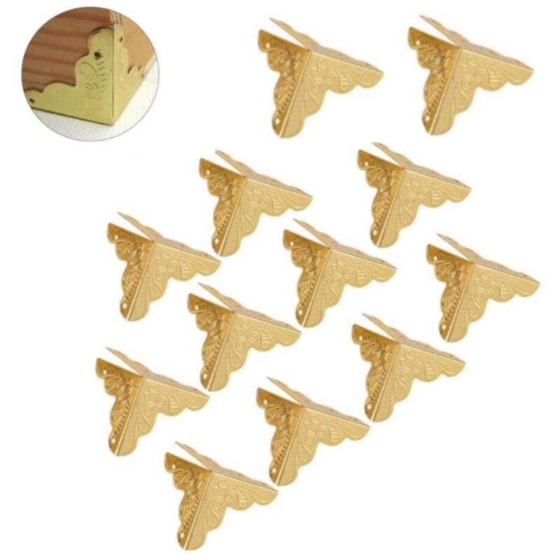 [niemals Verwendet] 12 Stück Dekorative Eckenschützer Für Metallboxen, Schmuckkästchen, Tischkantenschutz, Kantenschutz Aus Eisen (gold)
