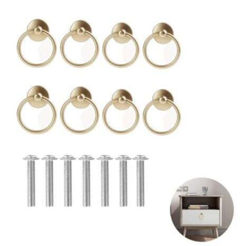 [niemals Verwendet] Set Mit 8 Antiken Messingringgriffen, Einlochige Runde Ringgriffe, Geeignet Für Schranktüren, Schminktische, Kommoden