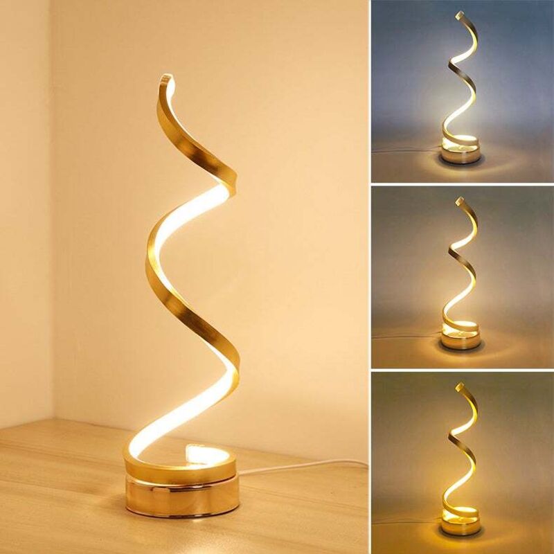 [niemals Verwendet] Moderne Spiralförmige Led-tischleuchte Mit 3 Farboptionen, Tisch- Und Nachttischlampe, Gold