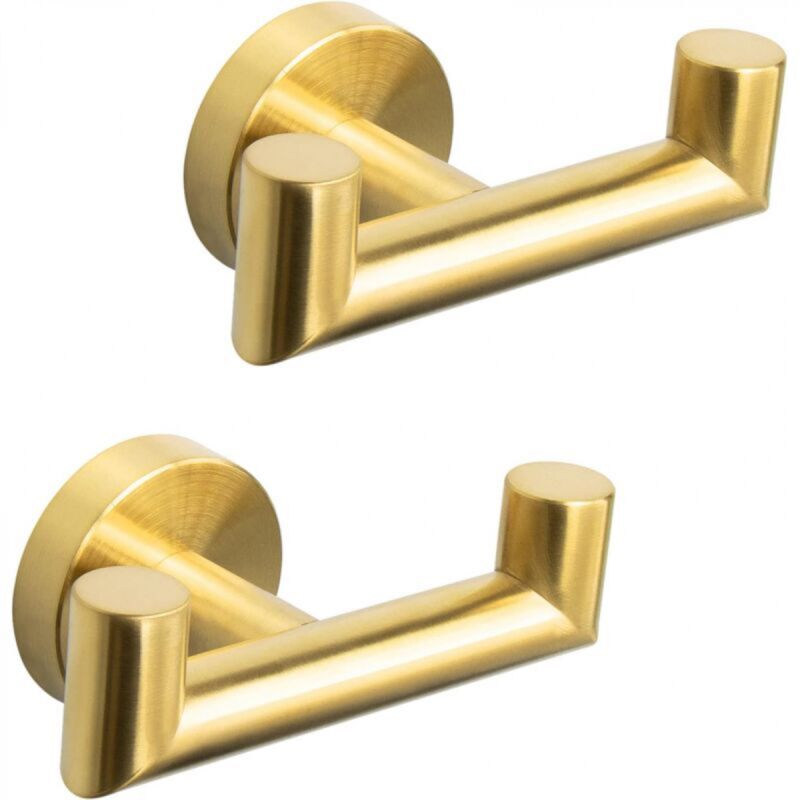 [niemals Verwendet] Doppelte Handtuchhaken Fürs Badezimmer – Handtuchhalter Aus Edelstahl Sus304, Robuste Doppelhaken, 2er-set (gebürstetes Gold)