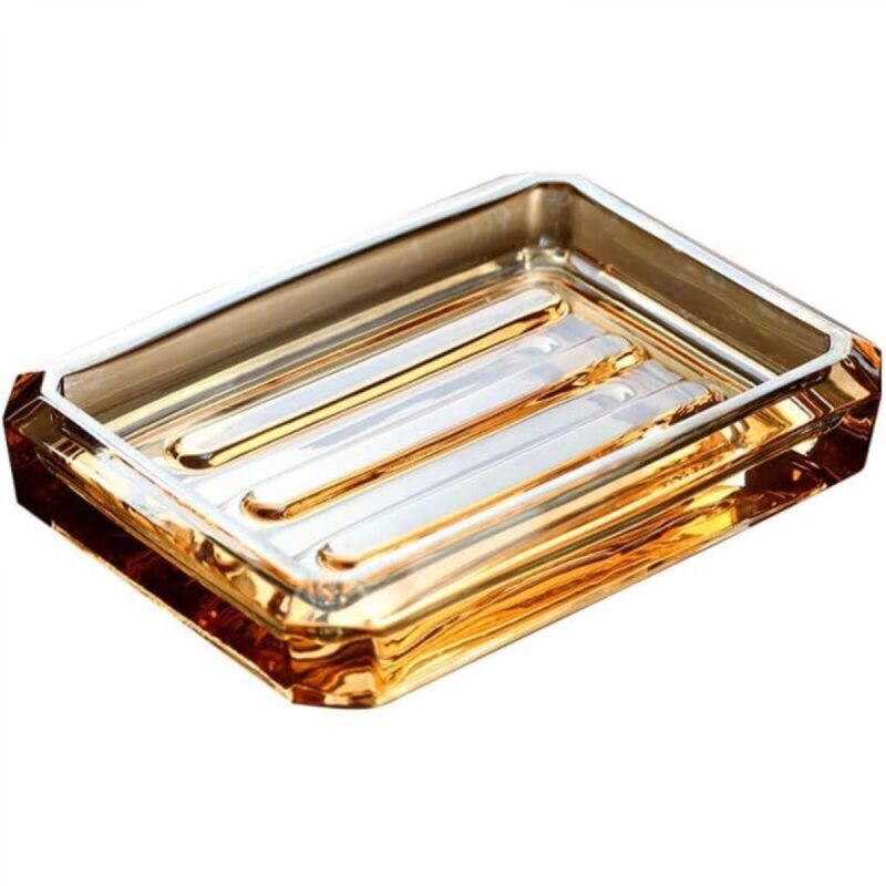 [niemals Verwendet] Seifenschale Aus Bernsteinfarbenem Glas, Dekorative Seifenbox Für Bad Und Küche, Rechteckiges Tablett (12,5 X 9 Cm), Elegantes Und Praktisches Accessoire