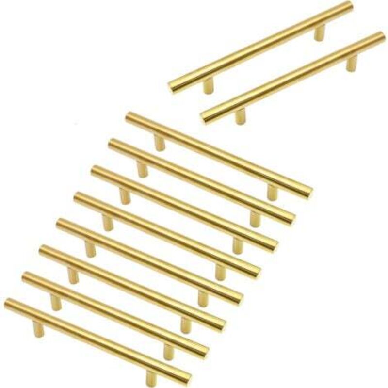 [niemals Verwendet] Set Mit 10 Vergoldeten Schrankgriffen, 96 Mm Lochabstand, Schubladengriffe Aus Edelstahl Für Schlafzimmer- Und Küchenschränke, 150 Mm Länge
