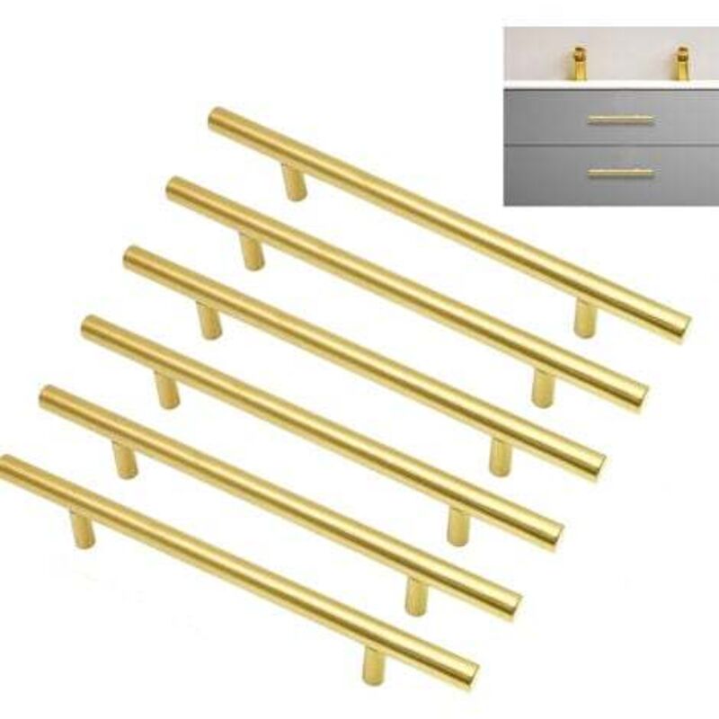 [niemals Verwendet] Set Mit 6 Vergoldeten Schrankgriffen, 128 Mm Lochabstand, Schubladengriffe Aus Edelstahl Für Schlafzimmer- Und Küchenschränke, 200 Mm Länge