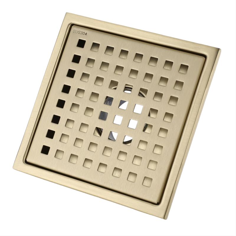 [niemals Verwendet] Geräuschloser, Quadratischer Duschablauf Aus Goldfarbenem Edelstahl (15 X 15 Cm) Mit Ablaufabdeckung, Geruchsneutralisierendem Messingeinsatz, Gebürstetes Gold