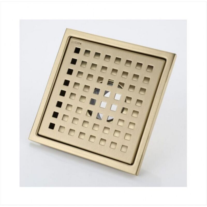 [niemals Verwendet] Quadratischer Duschablauf Aus Vergoldetem Edelstahl, 15 X 15 Cm, Mit Abdeckung, Geruchsneutralisierendem Messingeinsatz, Gebürstetes Gold