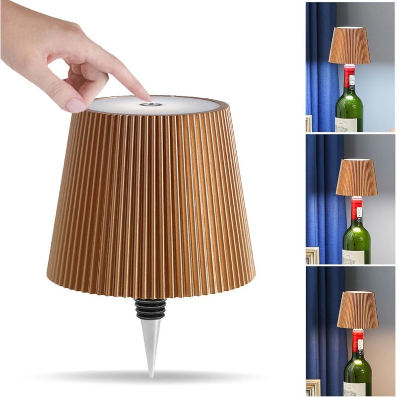 [niemals Verwendet] Kabellose Weinflaschenleuchte, Led-weinflaschenleuchte, Wiederaufladbare Touch-weinflaschenleuchte, 3 Farbtemperaturen (gold)