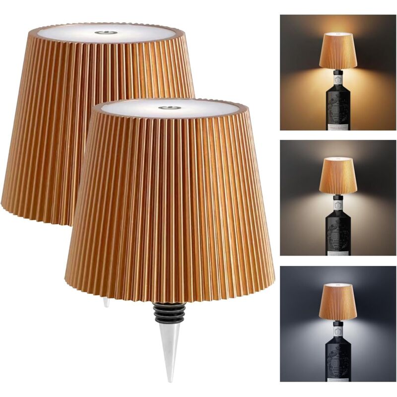 [niemals Verwendet] Set Mit 2 Wiederaufladbaren Led-tischlampen, Kabellose Weinflaschenlampen, Drei Dimmbare Farben, Für Das Schlafzimmer (gold)