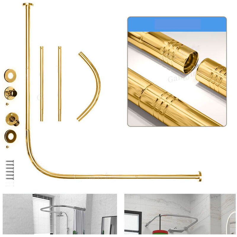 [niemals Verwendet] Perforierte, L-förmige Teleskop-duschvorhangstange Aus Edelstahl Für Bekleidungsgeschäfte (gold, 68-98 Cm X 68-98 Cm)