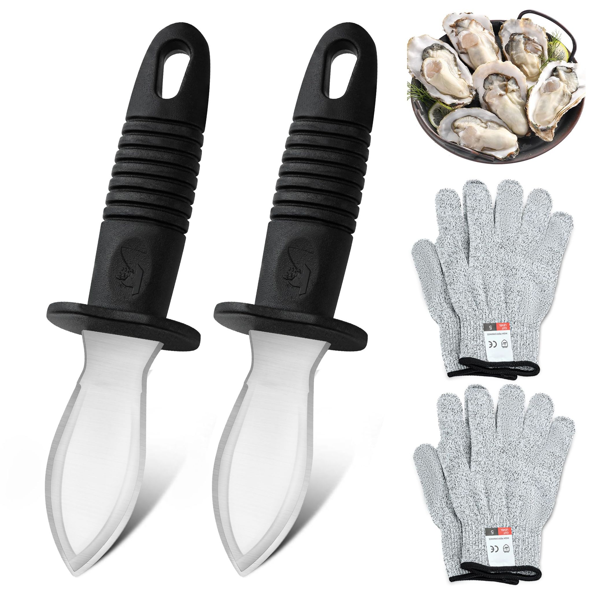 Austernmesser – 2 Austernmesser Mit 2 Paar Schutzhandschuhen, Edelstahlmesser, Austernöffner, Geeignet Für Schalentiere Oder Hartkäse