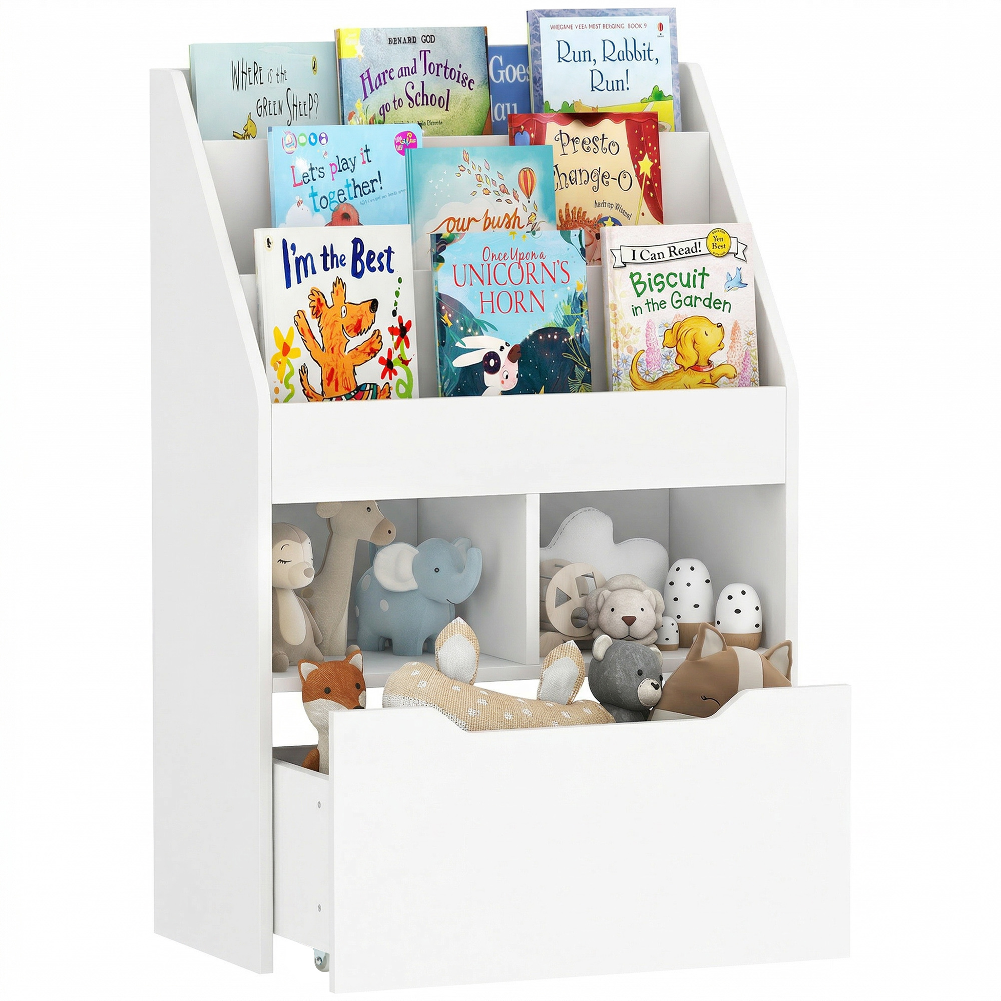 Kinderregal Mit Schublade, Bücherregal Mit Fächern, 60 X 29,9 X 90 Cm, Weiß