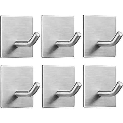 Set Mit 6 Silbernen, Selbstklebenden Wandhaken