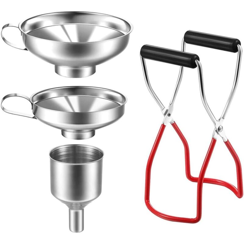 Set Mit 4 Marmeladentrichtern Aus Edelstahl Mit Griffen Und Glashebern