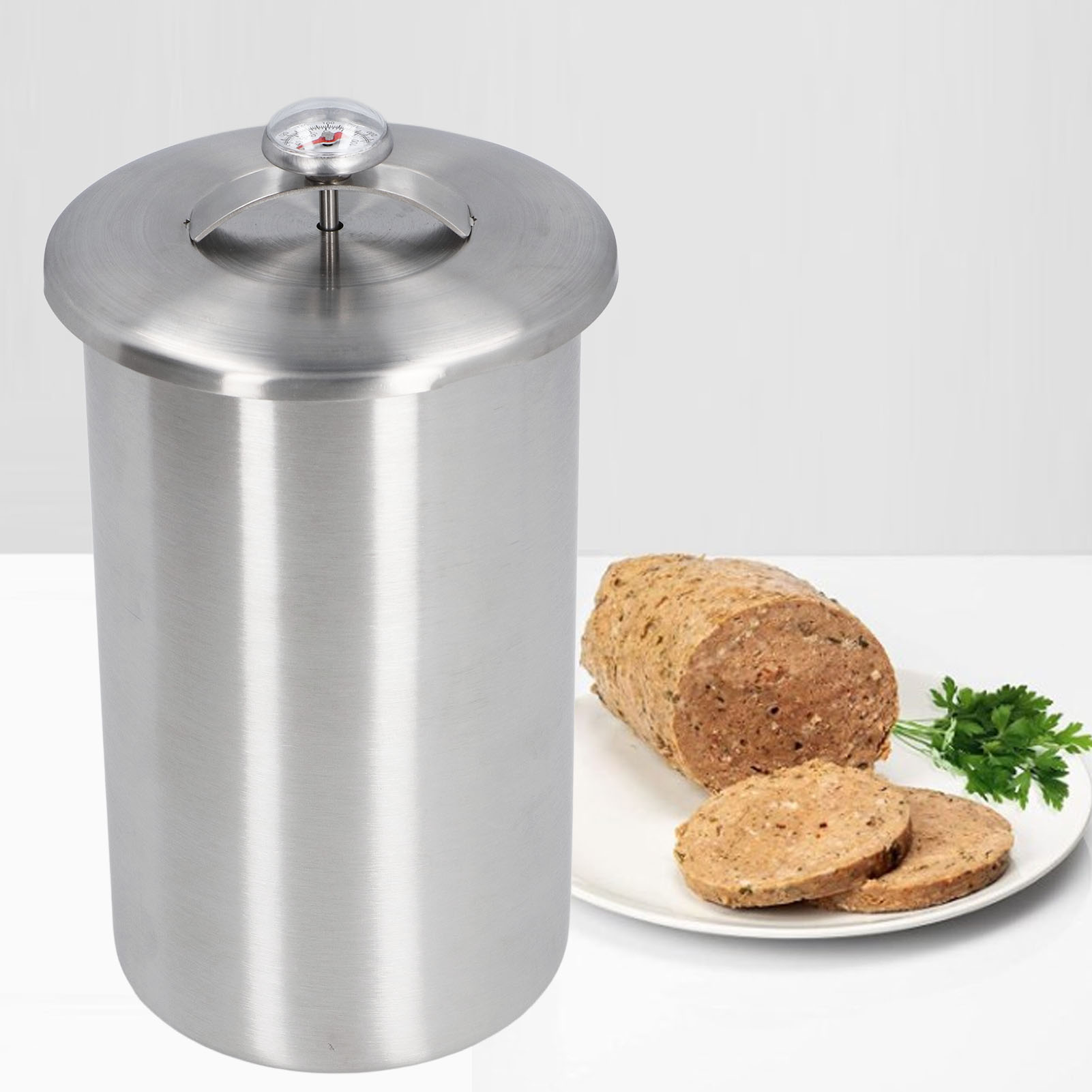 Selbstgemachte Hamburgerpresse – Fleischpresse Mit Thermometer – Kochzylinder Aus Edelstahl 304 (ø 10 Cm X 18 Cm) Zur Herstellung Von Würstchen, Brötchen Und Hausgemachtem Räucherfleisch