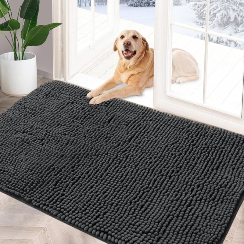 Bardusch Saugfähige Chenille-fußmatte, Rutschfest, Für Schlammige Hunde, Waschbar, Schnelltrocknend, 60 X 90 Cm, Grau