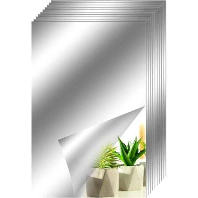 [niemals Verwendet] 10 Stück Spiegelaufkleber, Dekorative Klebespiegel, Silberne Quadrate, Abnehmbare Mosaik-dekorationsspiegel Zum Selbstkleben Für Badezimmer, Wohnzimmer, Schlafzimmer, 15 Cm × 25 Cm