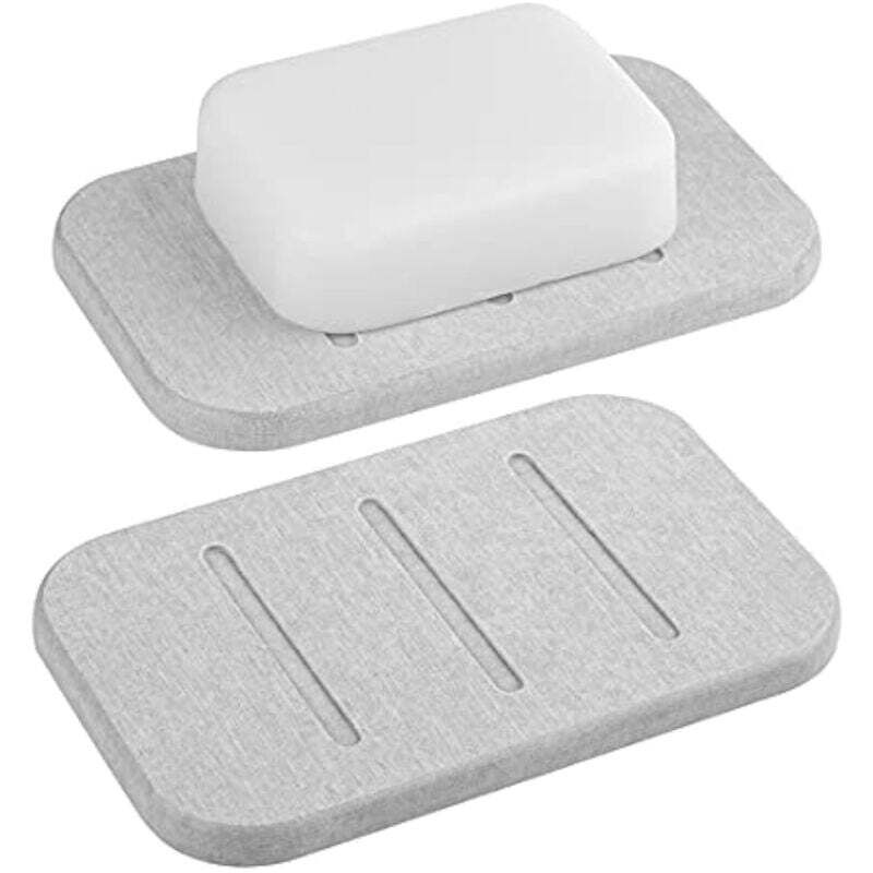 [niemals Verwendet] Set Mit 2 Schnelltrocknenden Seifenschalen Aus Kieselgur, Seifenhalter Für Bad Und Dusche, Selbsttrocknende Seifenschale (grau)