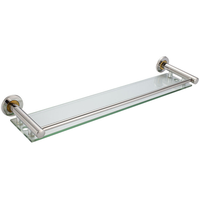 [niemals Verwendet] Wandmontiertes Badezimmerregal Aus Gehärtetem Glas Und Aluminium, 50 Cm Breit, Inklusive Befestigungsmaterial, Silberfarbene Ausführung.