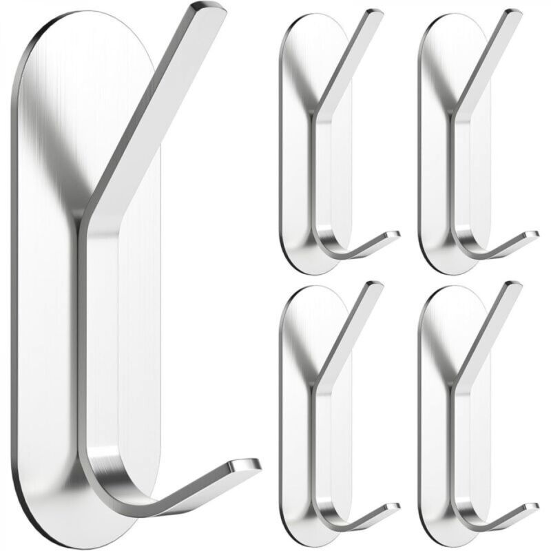 [niemals Verwendet] Set Mit 5 Selbstklebenden Wandhaken, Küchenhandtuchhaken, Wandgarderobe Ohne Bohren Für Badezimmer (silber)