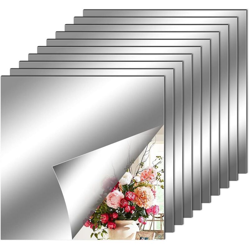 [niemals Verwendet] 10 Selbstklebende Wandspiegel, 20 X 20 Cm, Silberfarbene Quadrate, Abnehmbare Dekorative Wandspiegel Für Badezimmer, Wohnzimmer, Schlafzimmer