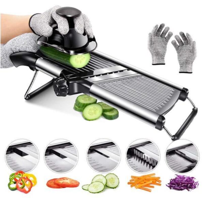 [niemals Verwendet] Professionelle Küchenmandoline Aus Edelstahl, Verstellbare Multifunktionsmandoline Mit Handschutz Und Sicherheitshandschuhen
