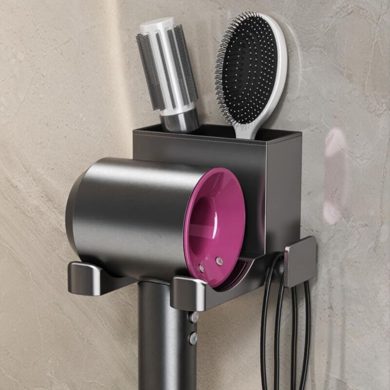 [niemals Verwendet] Wandmontierte Haartrocknerhalterung, Platzsparende Aufbewahrungsbox Für Haartrockner, Selbstklebende Rückseite, Magnesium-aluminium-legierung