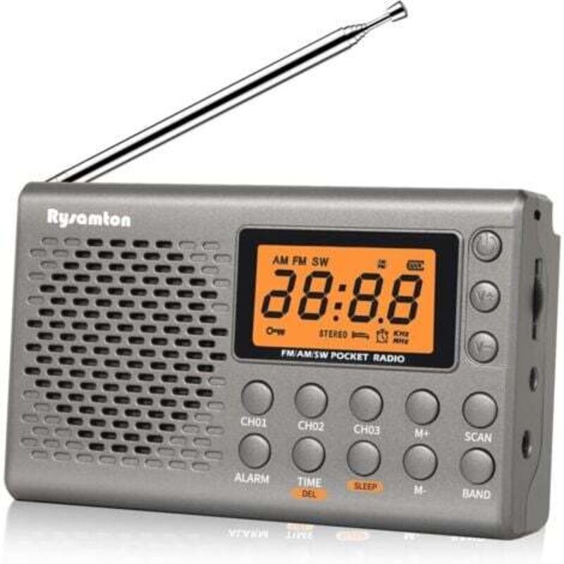 [niemals Verwendet] (grau) Tragbares Am/fm/kurzwellenradio, Batteriebetriebenes Taschenradio, Großes Digitaldisplay, Radiowecker Mit Weck- Und Schlaffunktion, Kopfhörer Im Lieferumfang Enthalten