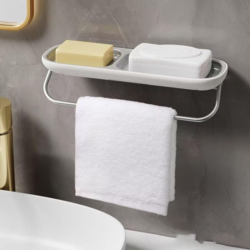 [niemals Verwendet] Seifenschale Mit Duschhandtuchhalter, Selbstentleerend, Zur Wandmontage Im Badezimmer, Grau