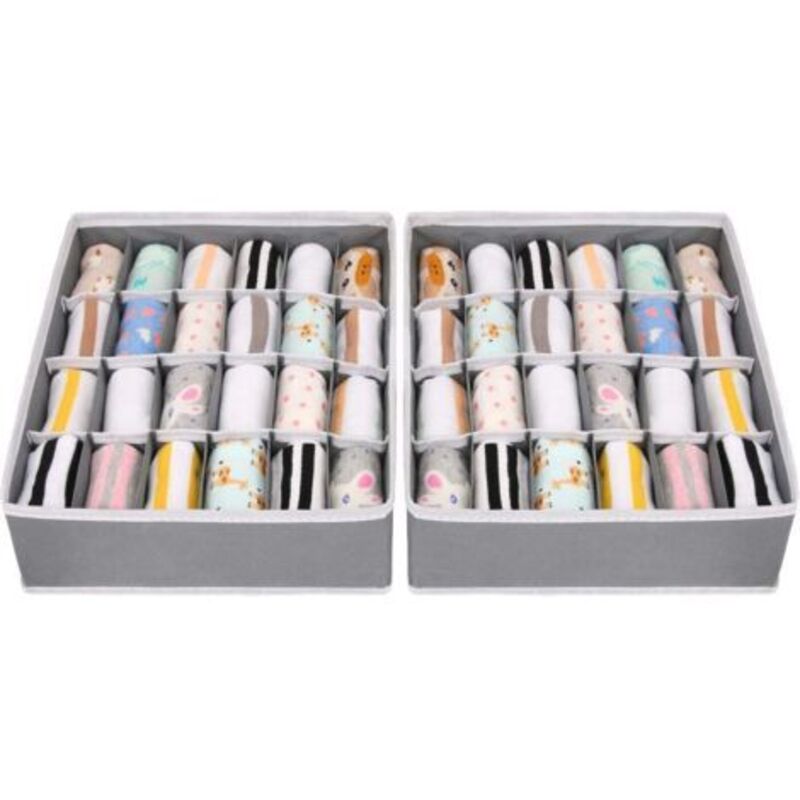 [niemals Verwendet] Set Mit 2 Faltbaren Schubladenorganisatoren Aus Vliesstoff (grau) Für Unterwäsche, Bhs, Socken, Platzsparendes Fach, Sockenaufbewahrungsbox