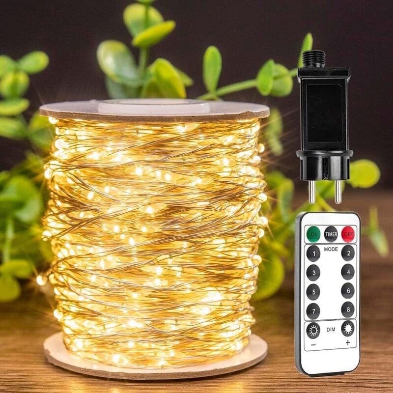 [niemals Verwendet] 50 M Lichterkette, 500 Leds, Silber-kupferdraht, Wasserdicht, Für Den Innen- Und Außenbereich, Mit Fernbedienung, Warmweißes Licht.