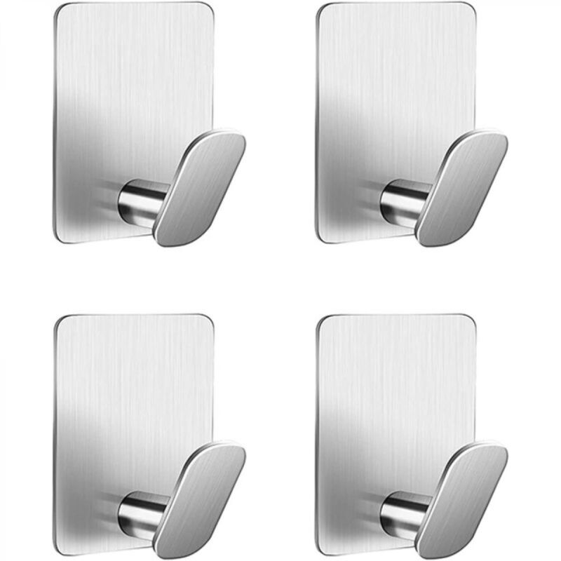 [niemals Verwendet] Selbstklebende Wandhaken, Garderobenhaken, Handtuchhalter, Bad-handtuchhaken, Küchenhandtuchhaken, Kein Bohren Erforderlich, Edelstahl, Silber