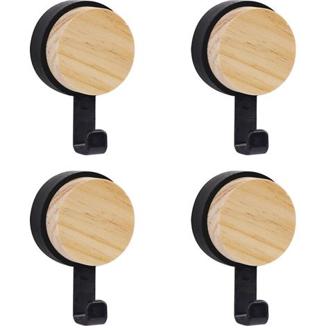 Set Aus Vier Holzwandhaken, Bohrfreie Wandgarderobe Aus Holz, Wandhaken Aus Holz, Selbstklebende Handtuchhaken, Geeignet Für Schlafzimmer Und Wohnzimmer.