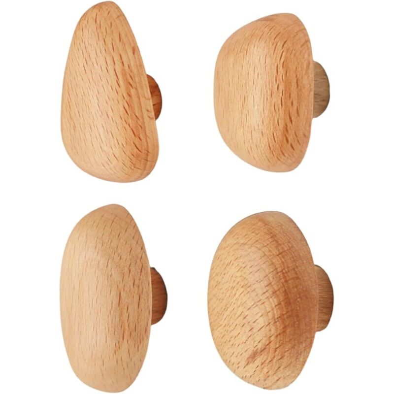 Wandhaken Aus Holz, 4-teiliges Set Garderobenhaken Aus Naturholz, Dekorative Haken In Kieselform Zum Aufhängen Von Handtüchern, Kleidung, Taschen Usw.