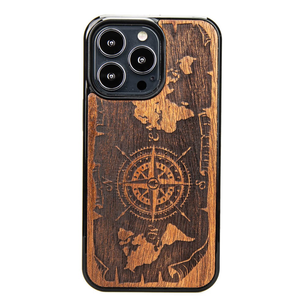 Holzhülle Für Iphone 13 Pro Wind Rose Merbau