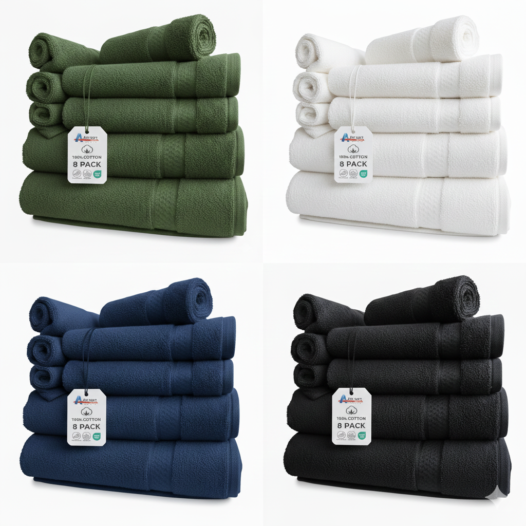 8-teiliges Handtuchset Aus 100 % Baumwolle – 2 Badetücher, 2 Handtücher, 4 Geschirrtücher