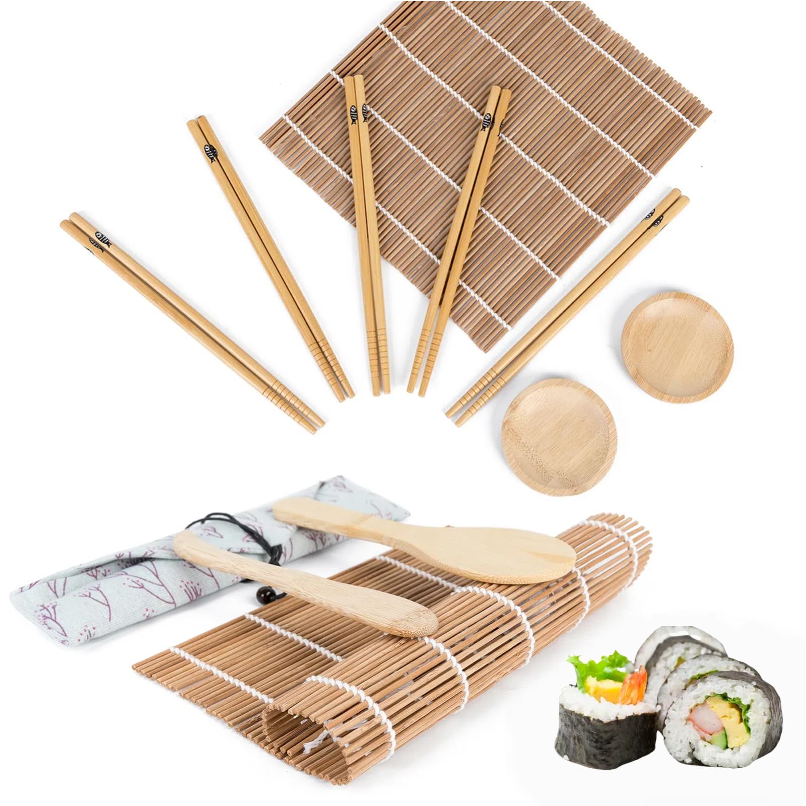 Hochwertiges 11-teiliges Sushi-set Aus Bambus Für Anfänger Mit Rollmatte, Essstäbchen, Sojasaucenschälchen, Natürlichen Japanischen Kochutensilien, Ideales Geschenk Für Köche