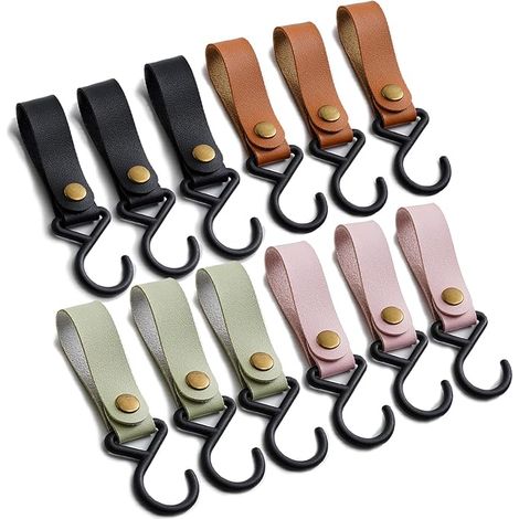 Kleiderhaken, 12er-set, S-förmige Campinghaken, Farbige Lederaufhängeringe, 16 X 2 Cm, Lederhaken, Geeignet Für Kleiderstangen, Kleiderschränke, Umkleidekabinen, Küchen Und Badezimmer.