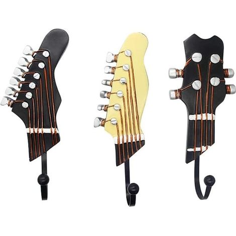 Set Aus Drei Wandhaken – Dekorative, Gitarrenförmige Haken Zum Aufhängen Von Hüten, Mänteln Und Kleidung.