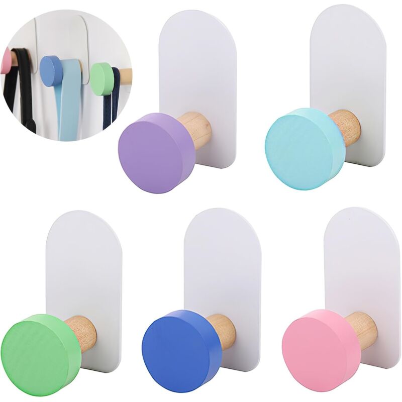 [niemals Verwendet] Bunte Wandhaken, 5er-set Selbstklebende Wandhaken Für Handtücher, Kein Bohren Erforderlich, Geeignet Für Badezimmer, Schlafzimmer, Küche, Wohnzimmer, Kinderkleidung