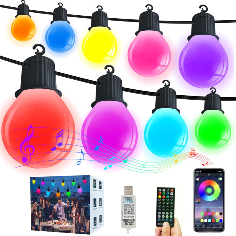 [niemals Verwendet] 18 M Lange Rgb-lichterkette Für Den Außenbereich Mit 25 Glühbirnen, Fernbedienung Und App-steuerung, Schutzart Ip65, Timer, Geeignet Für Weihnachten, Garten Und Hof