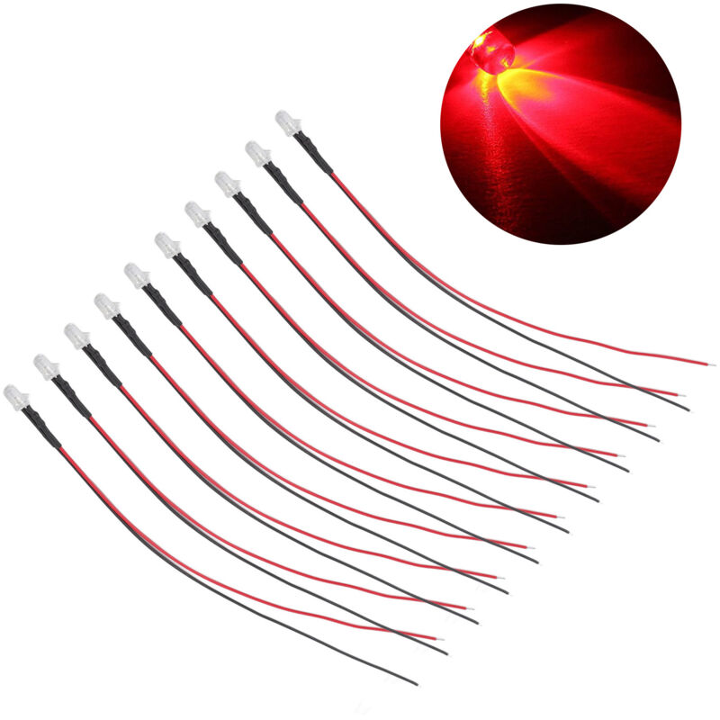 Diode Led Pré-câblé 10 Pièces 5mm 5‑12v Rouge Pour Électronique Et Déco