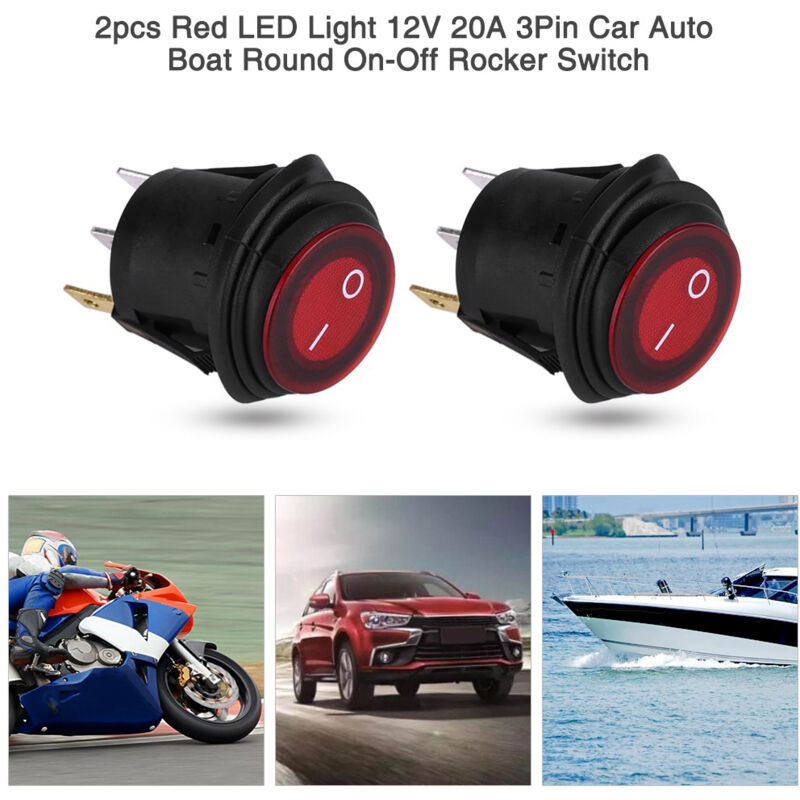 Interrupteur Rocker Led Rouge 12v/24v Interrupteur Va-et-vient À 3 Bornes Lumière Auto Bateau 20a - 2 Pièces