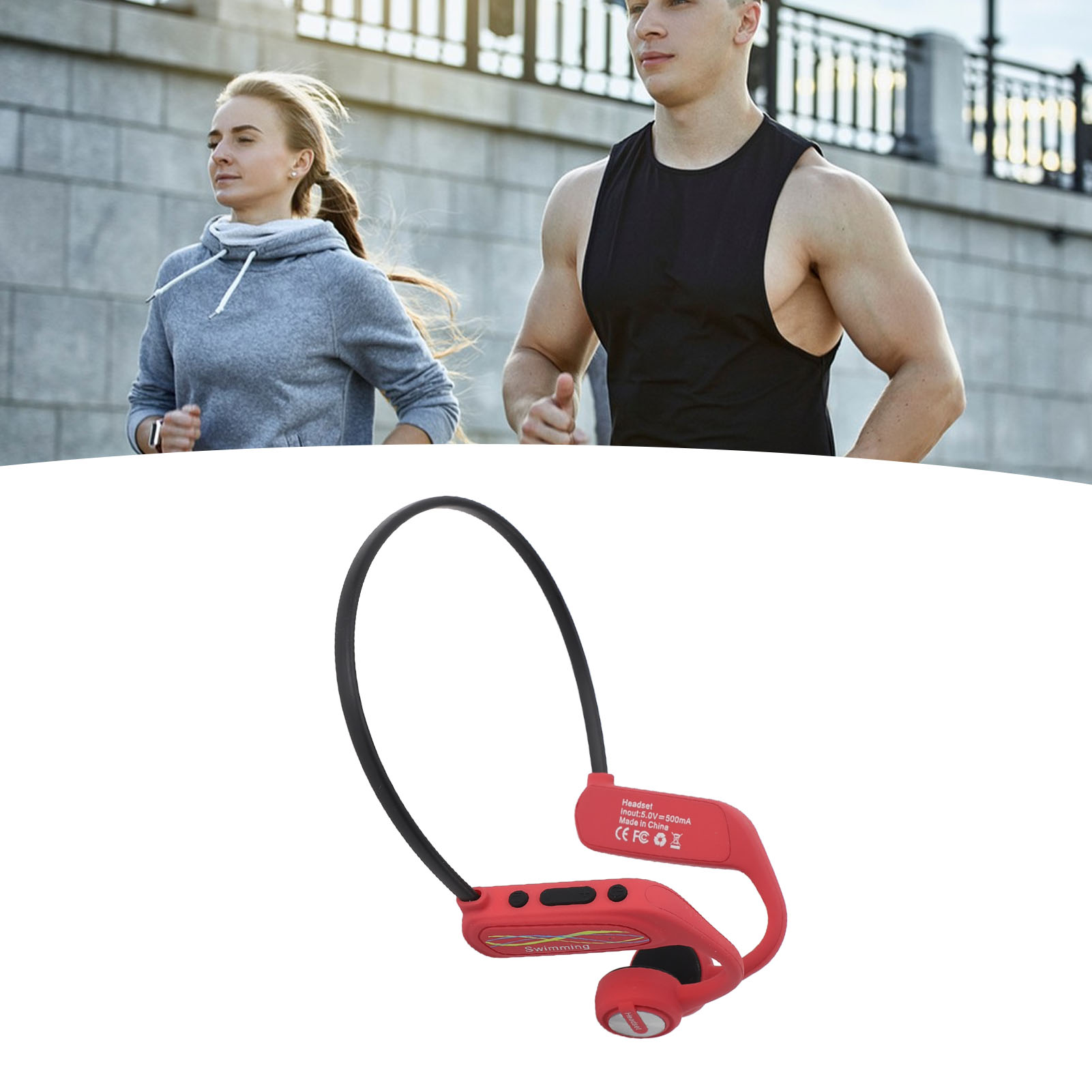 Wasserdichte Ip68 Bluetooth 5.0-kopfhörer Für Schwimmen Und Sport, 16 Gb Speicher, Rot