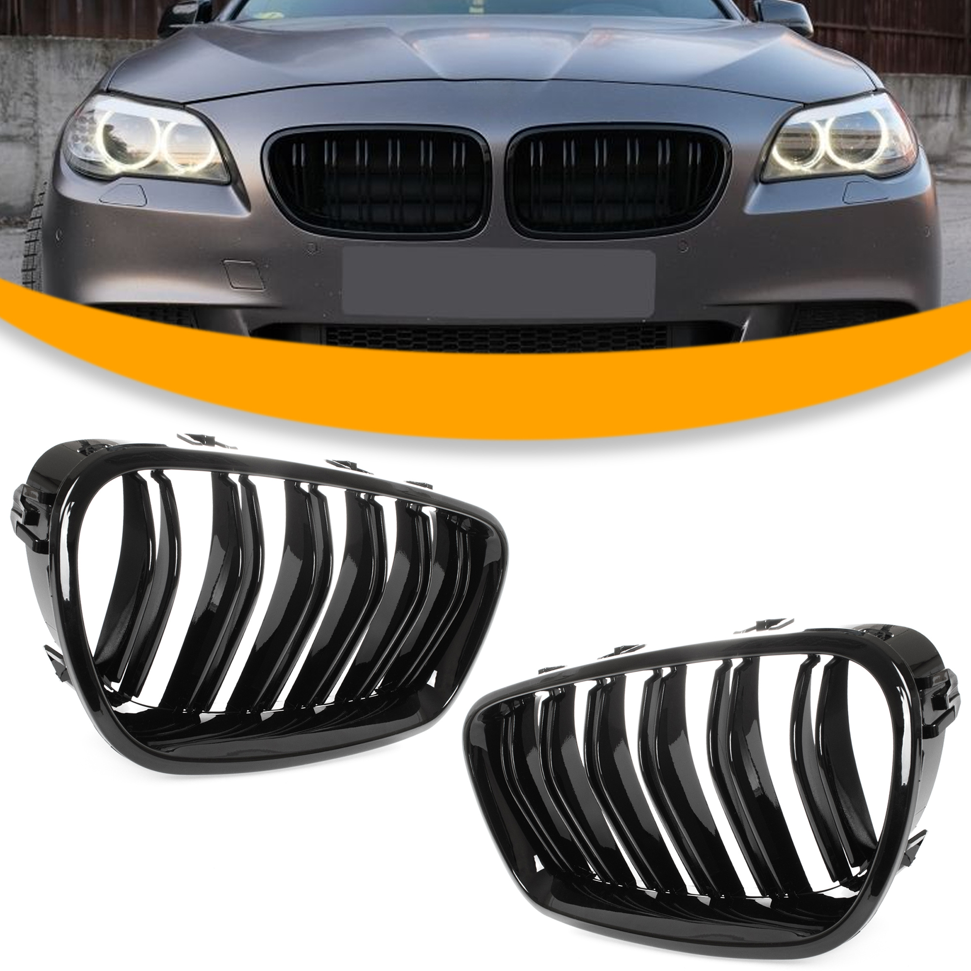 Bmw 5 F10/f11 (2010–2017) Nierengrill Zwischen Den Scheinwerfern (links + Rechts), Schwarz Glänzend, Doppelt