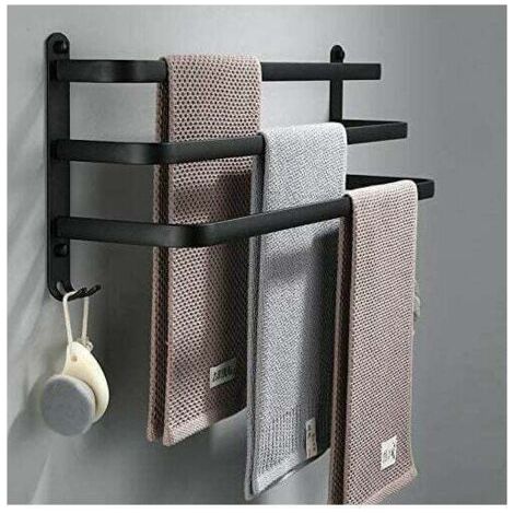 Handtuchhalter Für Badezimmer: Schwarzer, Selbstklebender, Wasserfester Handtuchhalter Zur Wandmontage Für Dusche Und Küche, Ausgestattet Mit Haken (drei 70 Cm Lange Stangen)